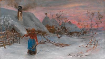 Nikola Mašić: Sakupljačica drva u zimskom pejzažu