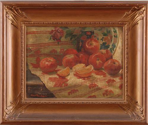 Joso Bužan: Mrtva priroda sa kriškama pomorandži i jabukama